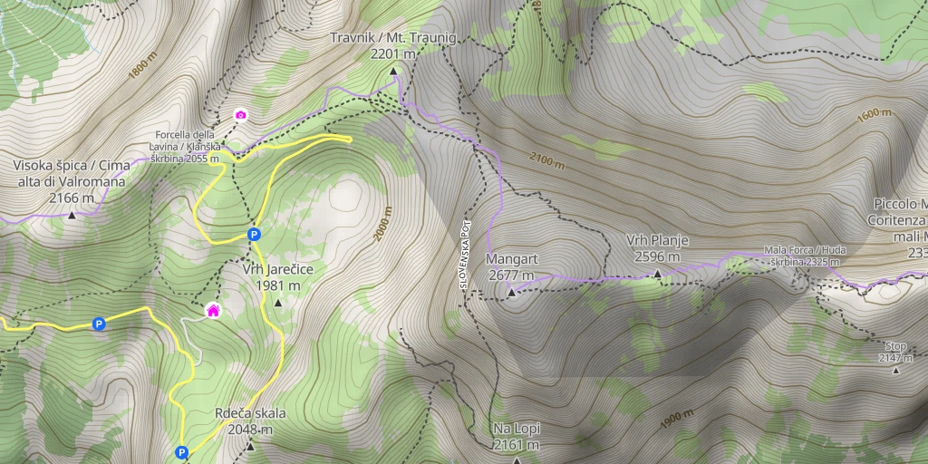 Map of the trail for Mangart Slovenska pot