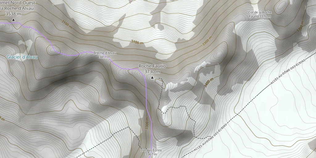 Map of the trail for Roche Faurio Couloir SSW