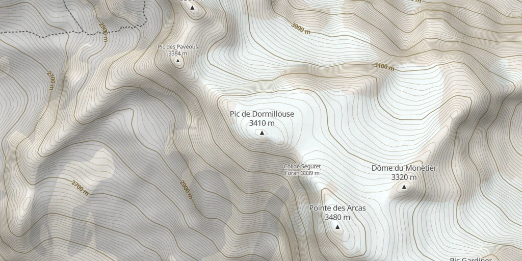 Map of the trail for Pic de Dormillouse, Traversée Seguret Foran-combe du Riou