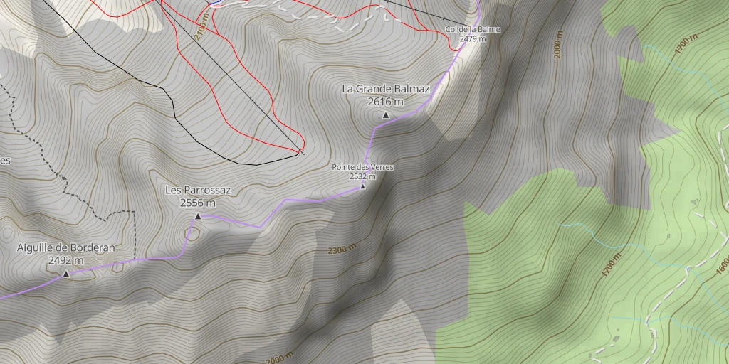 Map of the trail for Pointe des Verres, Combe de Torchère