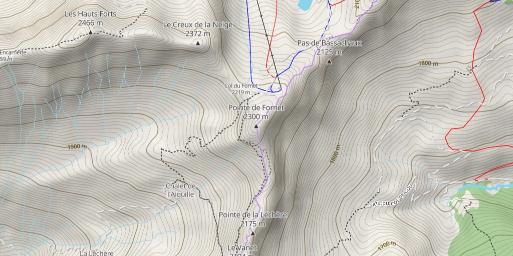 Map of the trail for Pointe de Fornet, couloir est