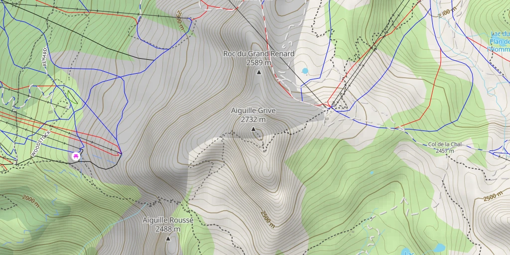 Map of the trail for Aiguille Grive, Couloir Sud-Ouest