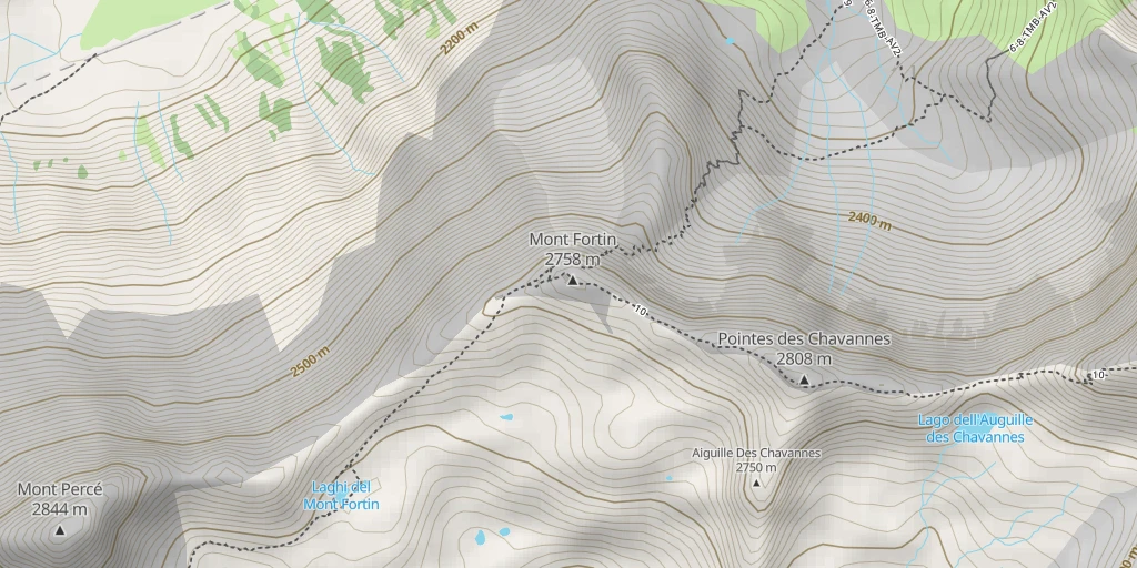 Map of the trail for Mont Fortin Face Nord, via Youlaz, Arp Vieille Superiore