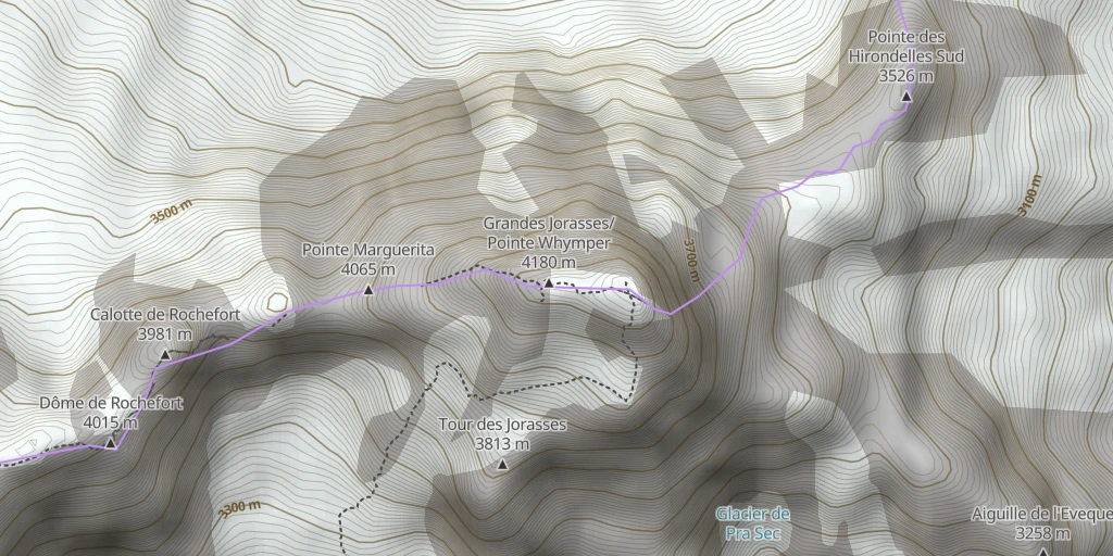 Map of the trail for Grandes Jorasses, Face sud, voie normale