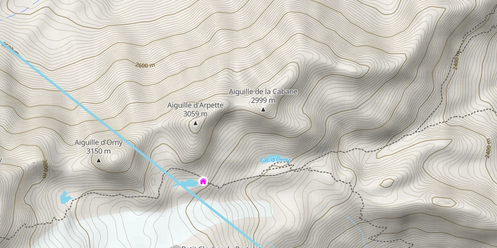 Map of the trail for Aiguille de la Cabane / Aiguille du Glacier Rond Gribouille
