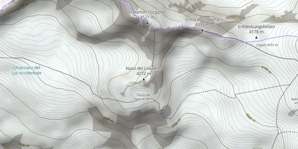 Map of the trail for Pointe Dufour Éperon S (Cresta Rey)