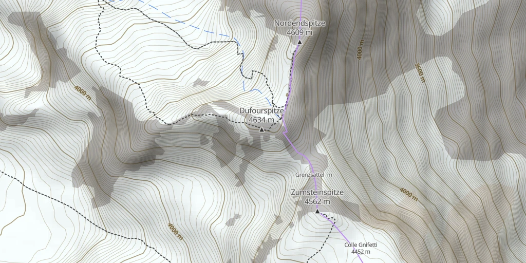 Map of the trail for Dufourspitze, Les 4000 de Zermatt