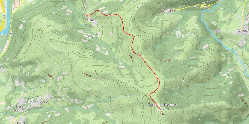 Carte de l'itinéraire :  Soum de Trezères