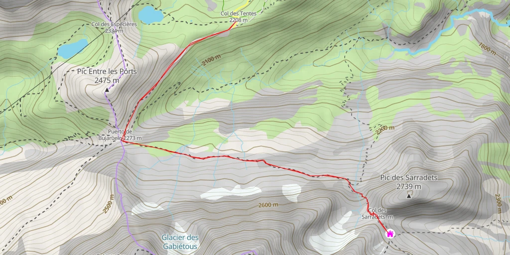 Carte de l'itinéraire :  Refuge des Sarradets