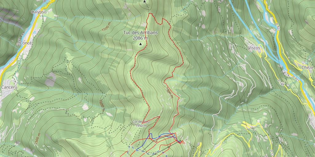 Carte de l'itinéraire :  Sentier "Col de Riou - Pic de Viscos" - Sentier "Col de Riou - Pic de Viscos"