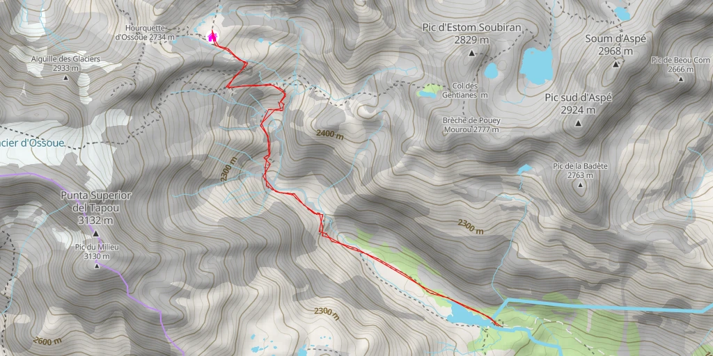 Carte de l'itinéraire :  Refuge de Bayssellance - Sentier des Lacs d'Estibe Aute