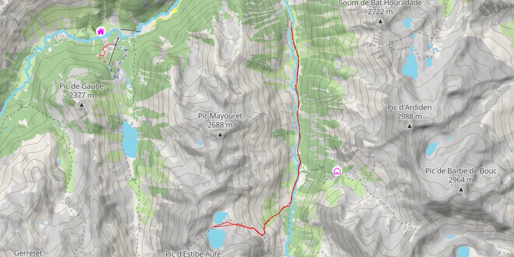 Carte de l'itinéraire :  Sentier des Lacs d'Estibe Aute - Sentier des Lacs d'Estibe Aute