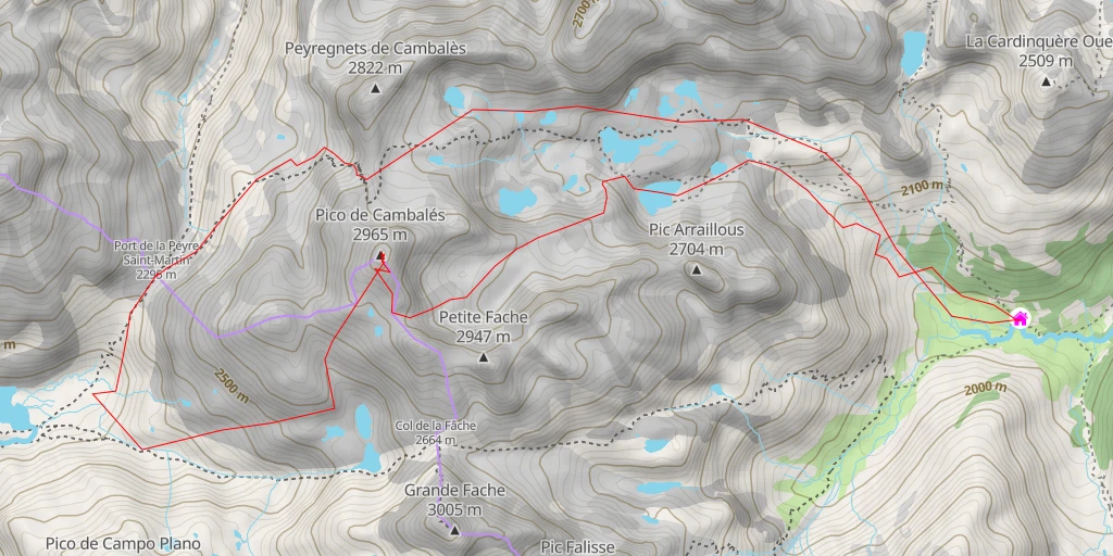 Map of the trail for Pic de Cambalès Montée par le Col d'Aragon - Retour par le Col de Cambalès