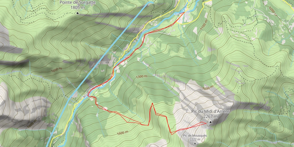 Carte de l'itinéraire :  Pic du Midi d'Arrens