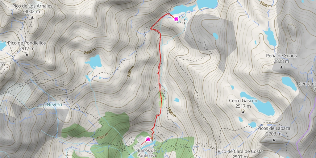 Map of the trail for Refugio de los Ibones de Bachimaña