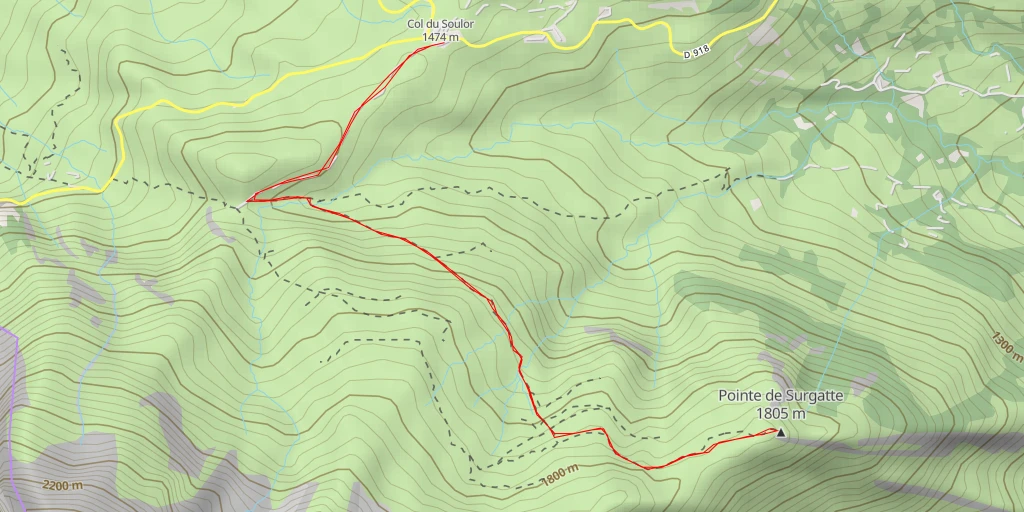 Carte de l'itinéraire :  Pointe de Surgatte