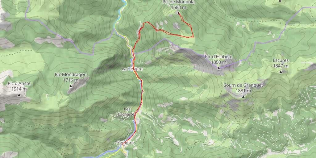 Map of the trail for Pic de Monbula