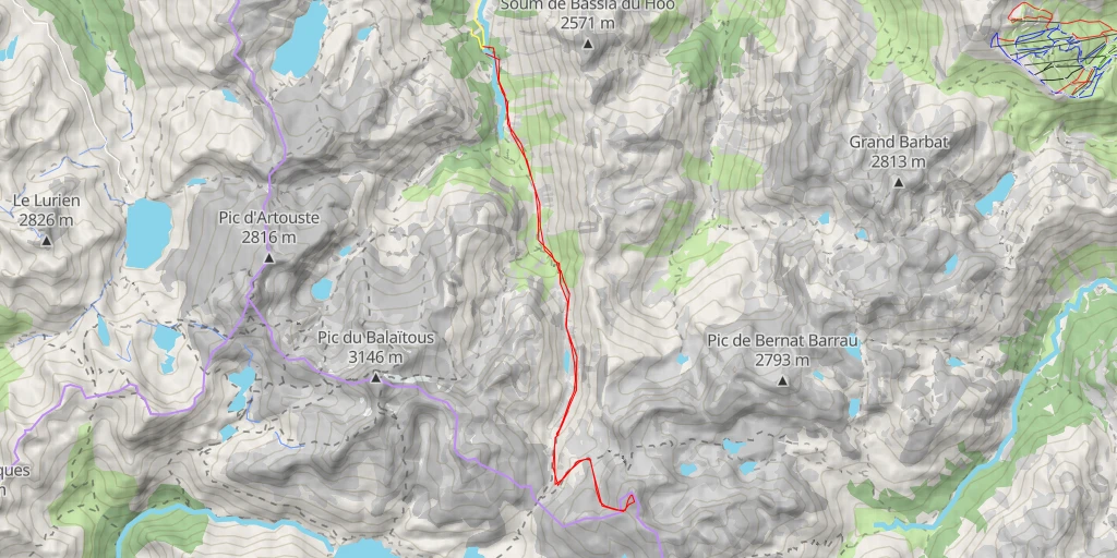 Map of the trail for Pic de Cambalès Versant SW, par le Val et le Port d'Azun