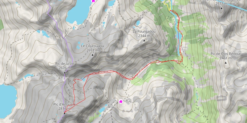 Map of the trail for Pic d'Artouste Combe NE couloir SE