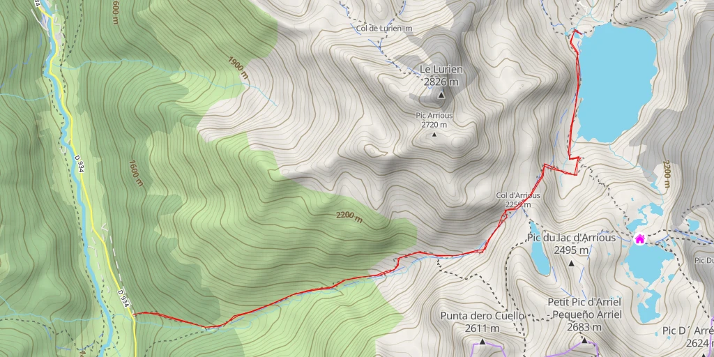 Carte de l'itinéraire :  Artouste - Vallon du Lurien - Artouste - Vallon du Lurien