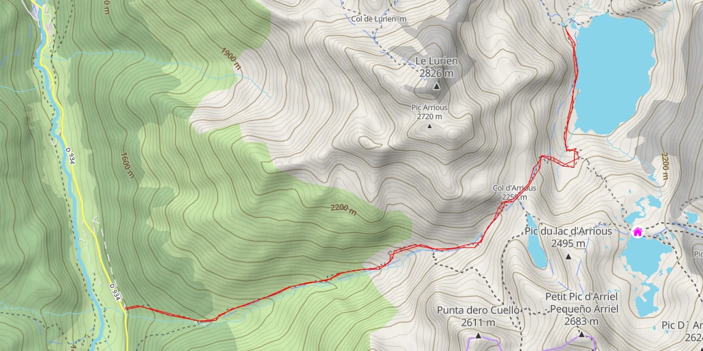 Carte de l'itinéraire :  Artouste - Vallon du Lurien - Artouste - Vallon du Lurien