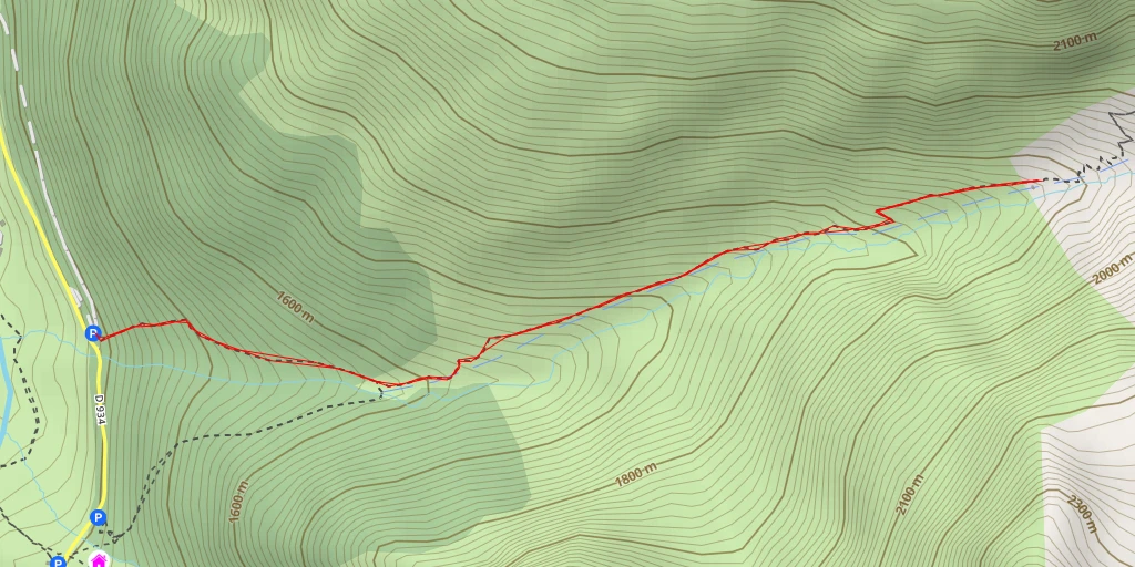 Carte de l'itinéraire :  Quèbe d'Arrious - Passage d'Orteig