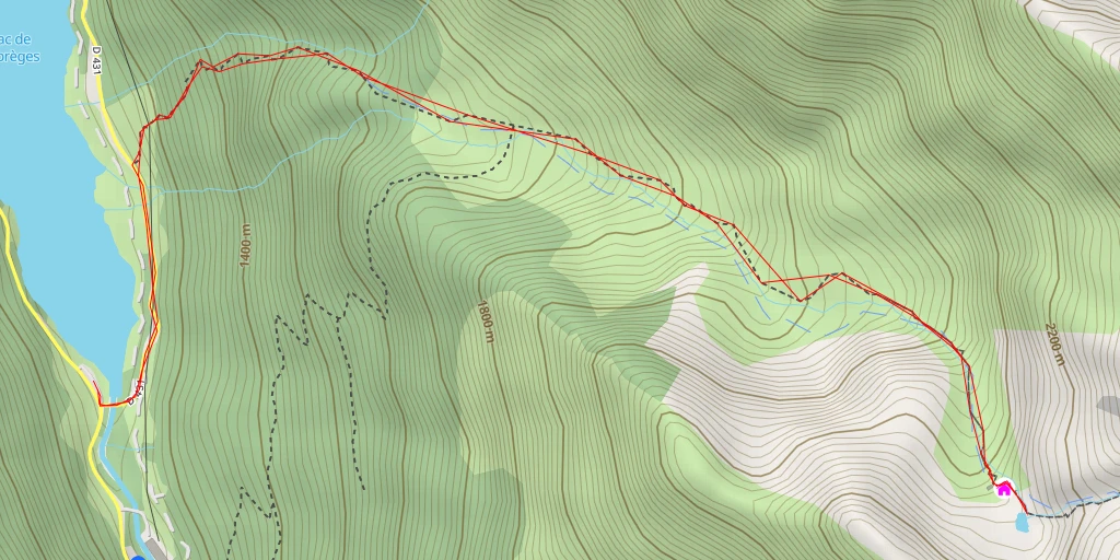 Carte de l'itinéraire :  Artouste - Vallon du Lurien - Artouste - Vallon du Lurien