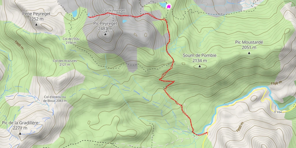 Carte de l'itinéraire :  Tour du Pic du Midi d'Ossau - Tour du Pic du Midi d'Ossau