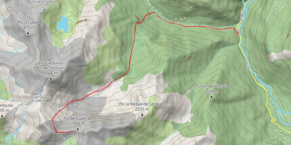 Map of the trail for Pic de Capéran