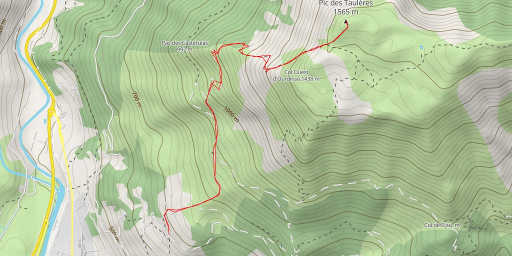 Carte de l'itinéraire :  Pic des Taulères