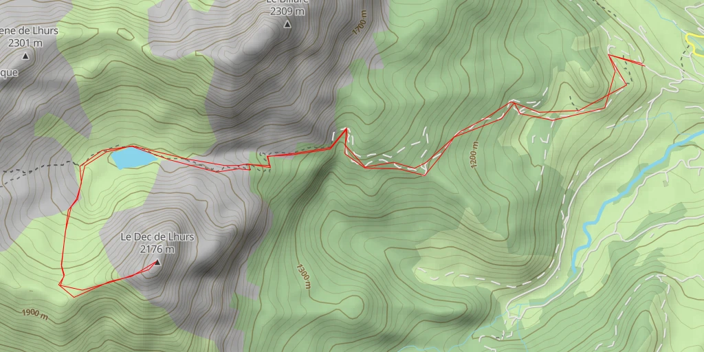 Map of the trail for Dec de Lhurs Dec de Lhurs : Arête W par le lac de Lhurs depuis la Borde d'Anapia