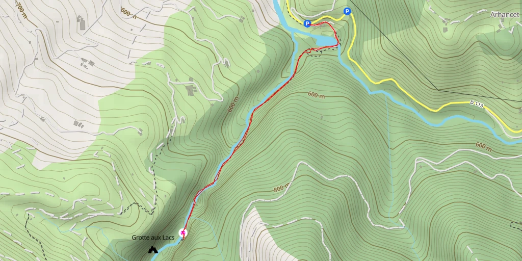 Carte de l'itinéraire :  Grotte de la Cascade