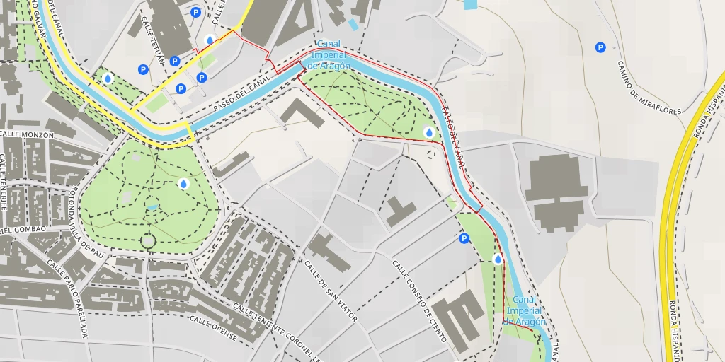 Map of the trail for Canal Imperial de Aragón