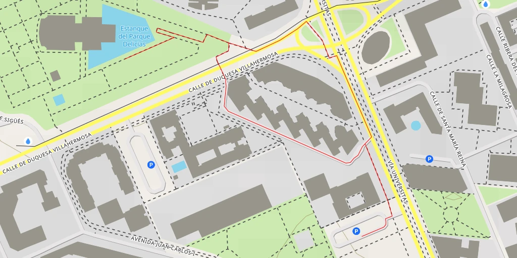 Map of the trail for Estanque del Parque Delicias