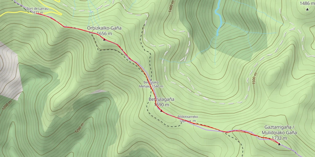 Map of the trail for Gaztarrigaña / Mulidoiako Gaña