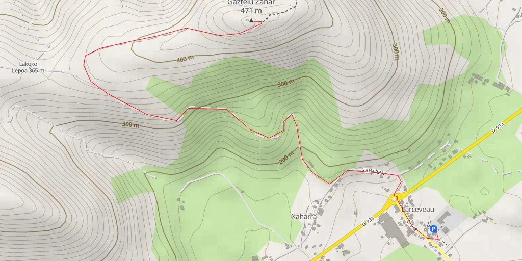 Map of the trail for Gaztelu Zahar