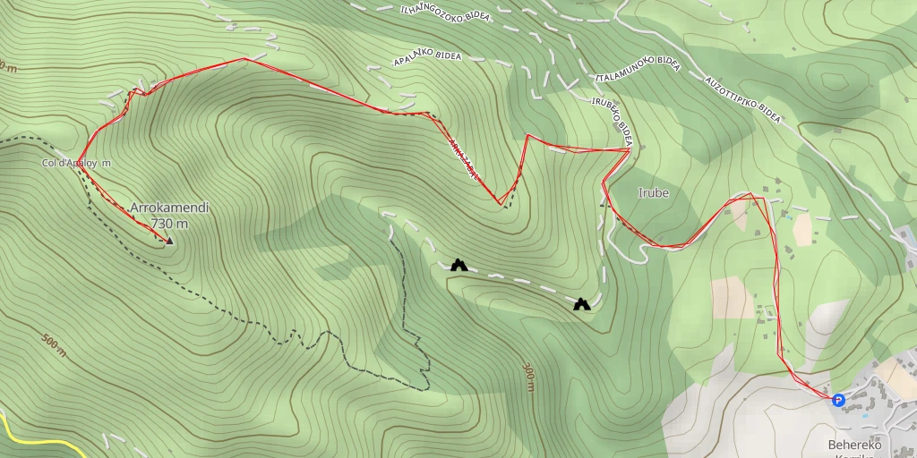 Map of the trail for Arrokamendi