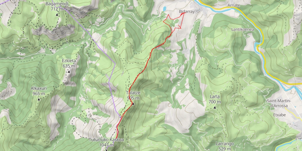 Map of the trail for Pic d'Iparla depuis Bidarray