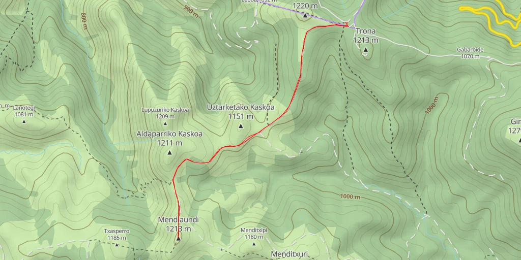 Map of the trail for Mendiaundi