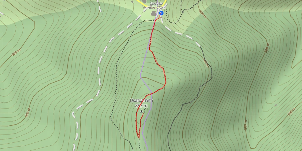 Map of the trail for Usatxarreta