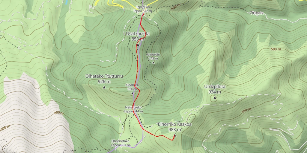 Map of the trail for Elhorriko Kaskoa