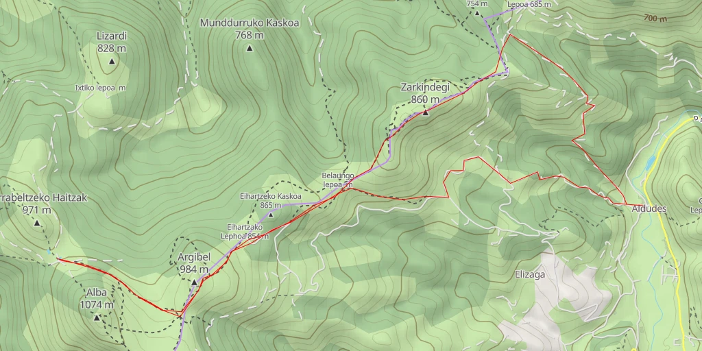 Map of the trail for Kulunkaren Bidea - Kulunkaren Bidea - Baztan