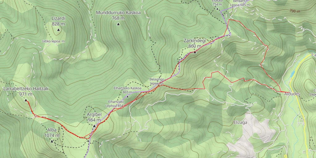 Carte de l'itinéraire :  Larrabeltzeko Haitzak