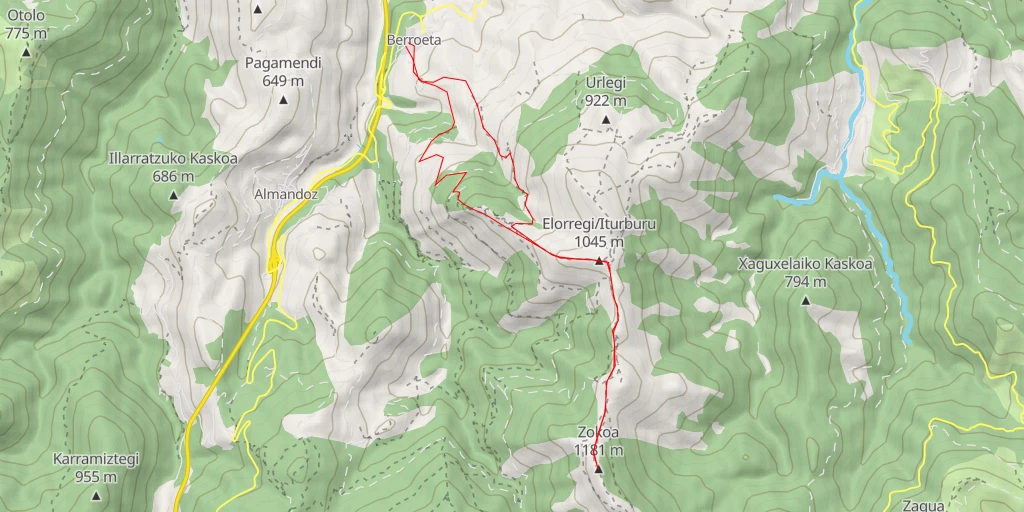 Map of the trail for Zokoa / Ekaitzeko Kaskoa