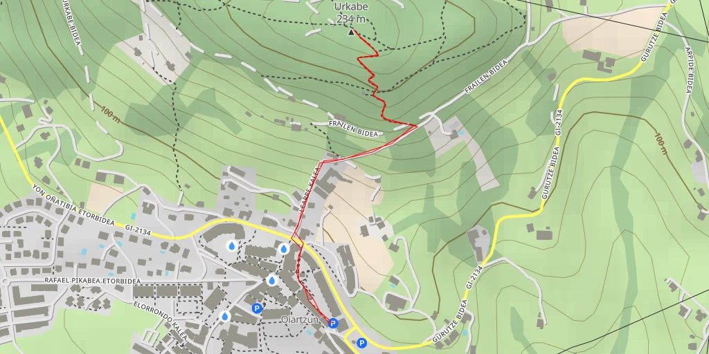 Map of the trail for Urkabe