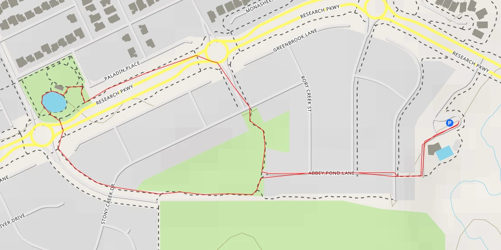 Map of the trail for Research Parkway - Colorado Springs