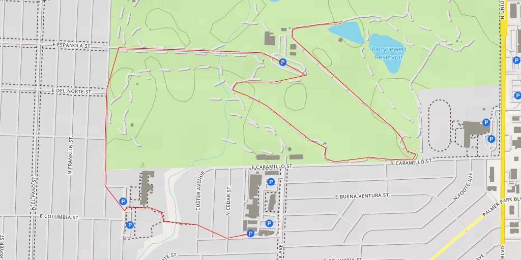 Map of the trail for Patty Jewett Municipal Golf Course - East Caramillo Street - Colorado Springs