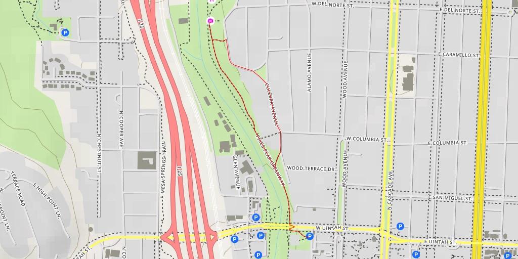 Carte de l'itinéraire :  Pikes Peak Greenway - Colorado Springs