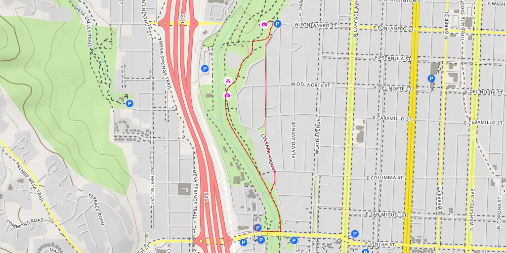 Map of the trail for Culebra Avenue - Colorado Springs