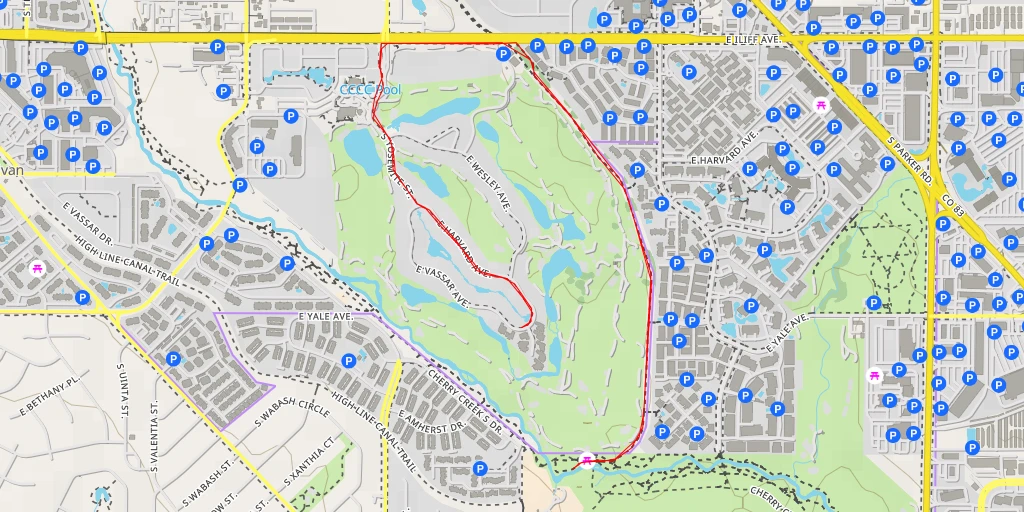 Map of the trail for Cherry Creek & High Line Canal Trails - Cherry Creek & High Line Canal Trails - Denver